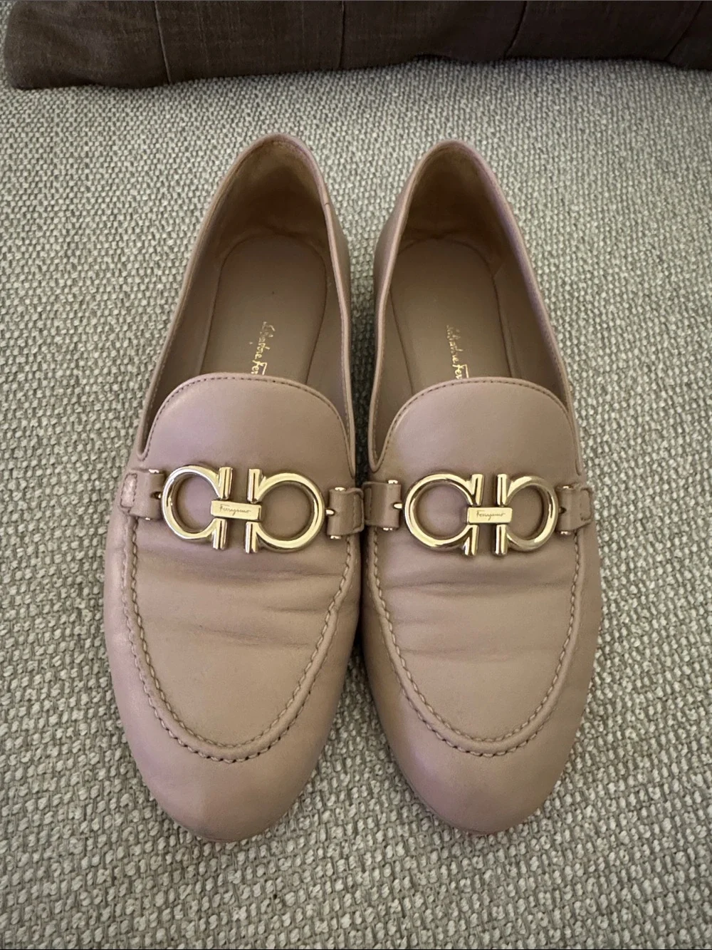 Salvatore Ferragamo Beige Leather Gancini Loafers